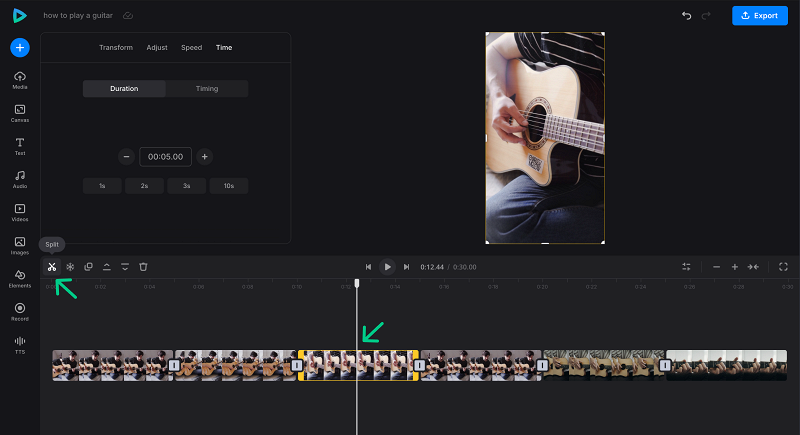 Split clips in user generated video