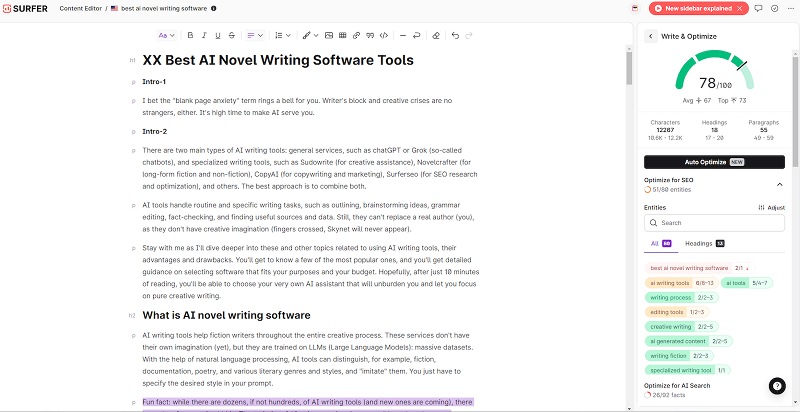SurferSEO AI writing software