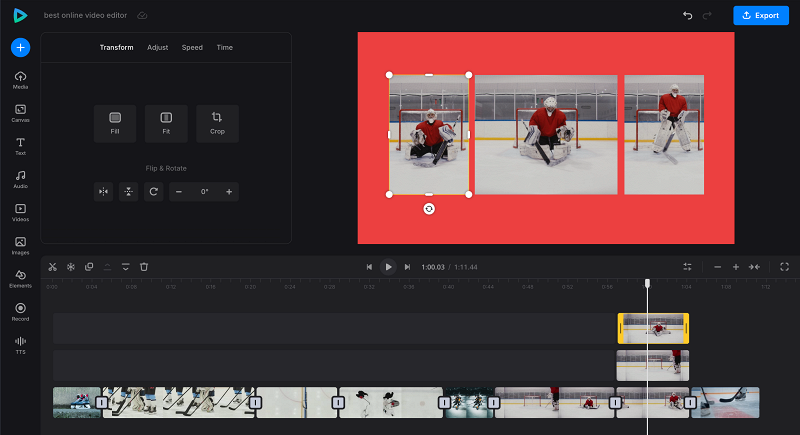 Video collage in online video editor