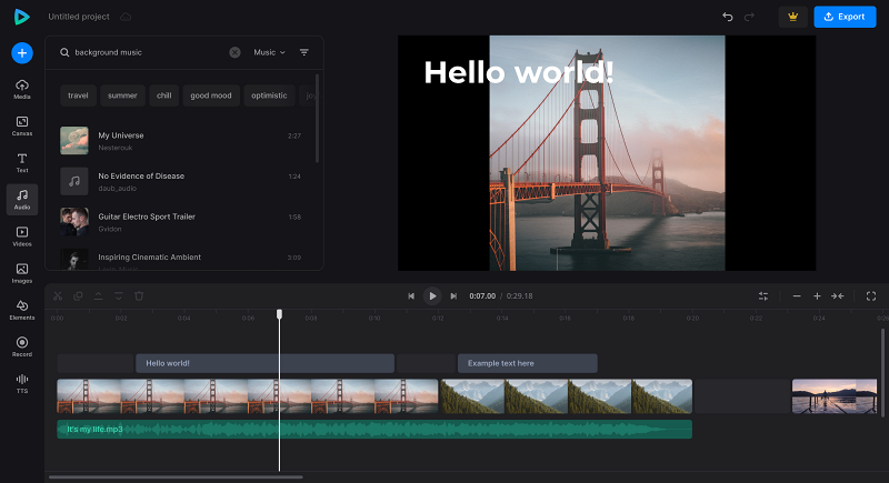 Video editor music library