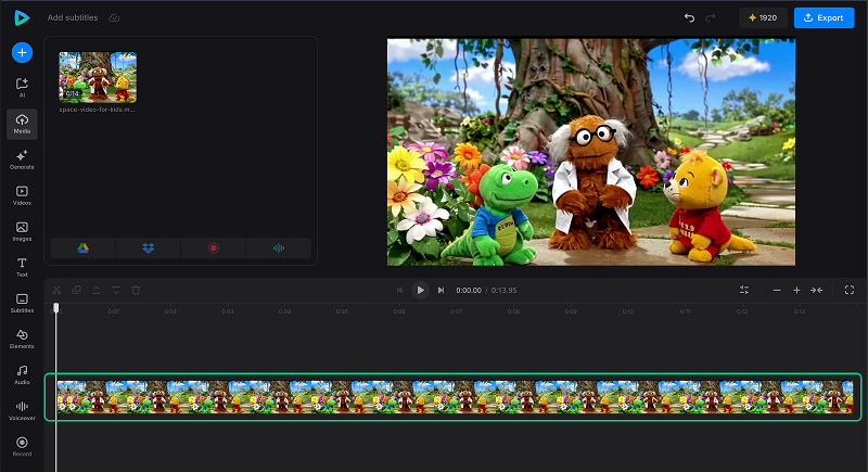 Video clip on the timeline before adding subtitles