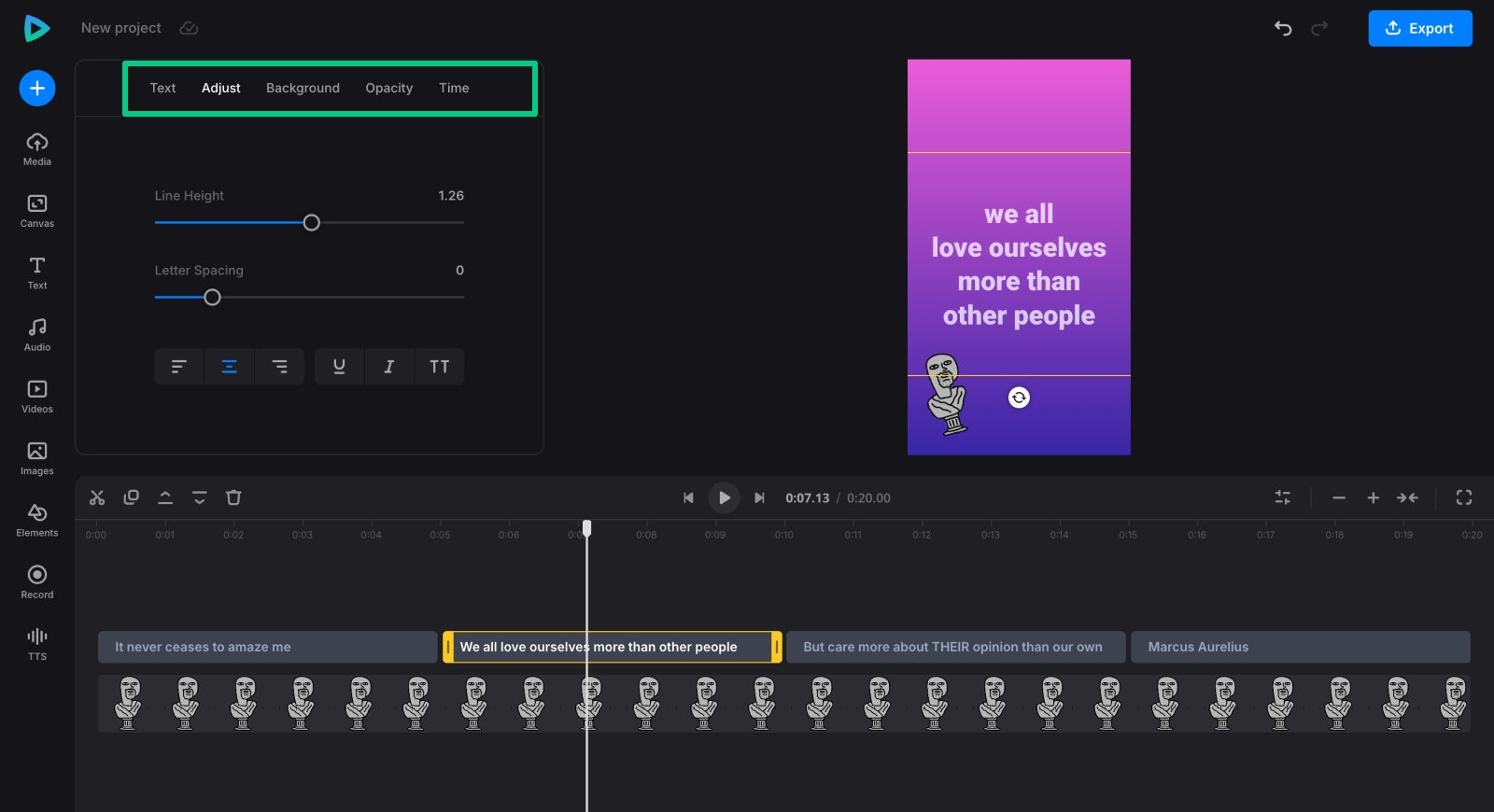 Adjust text in text video