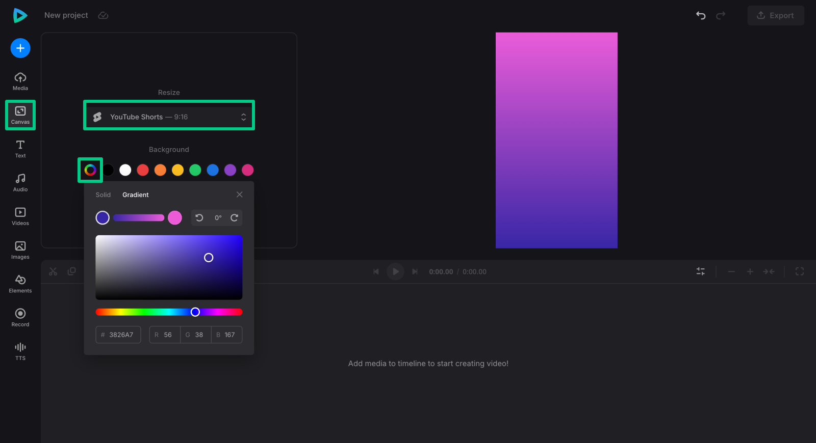 Change canvas size of text video