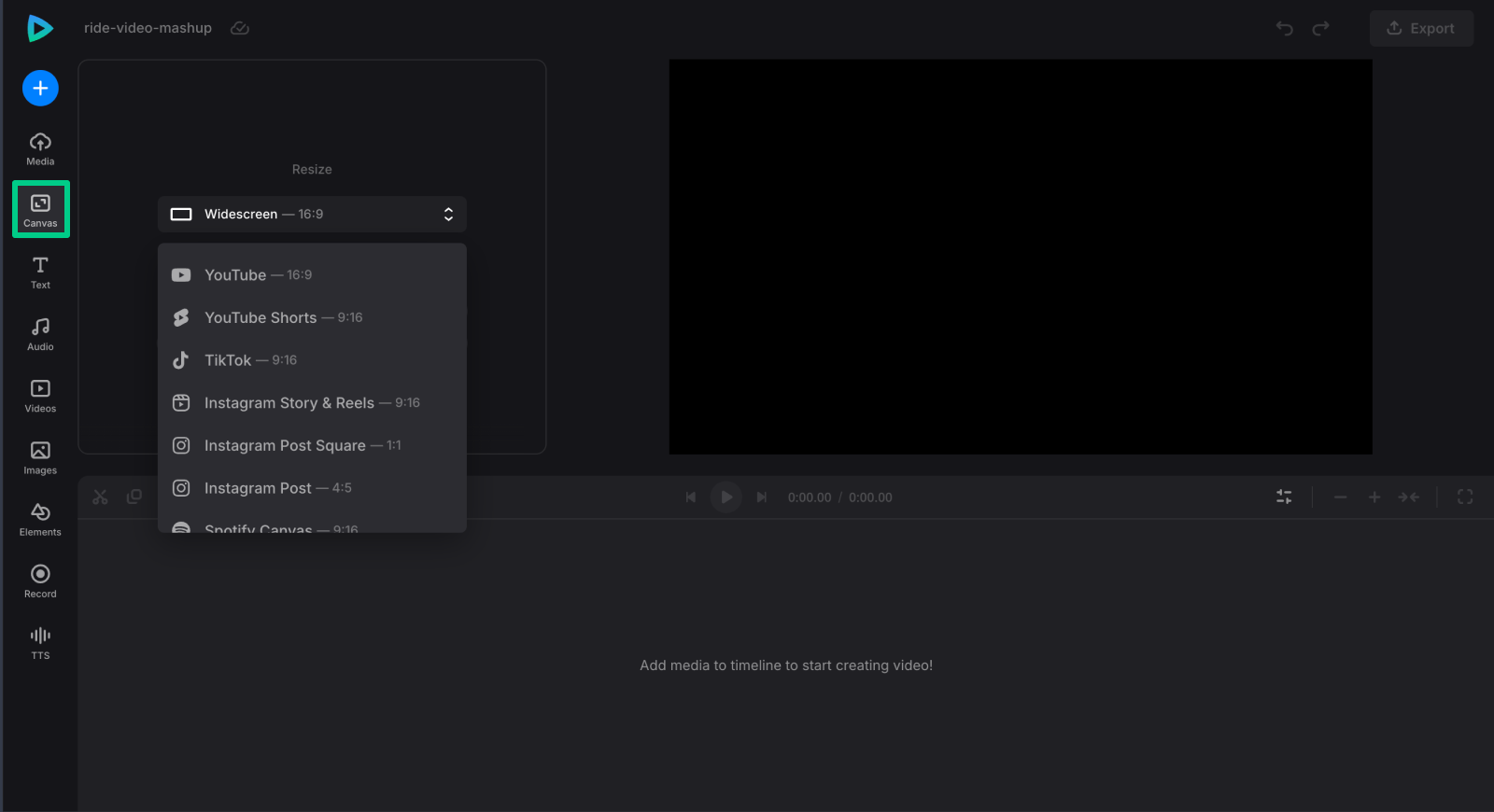 Change video mashup canvas