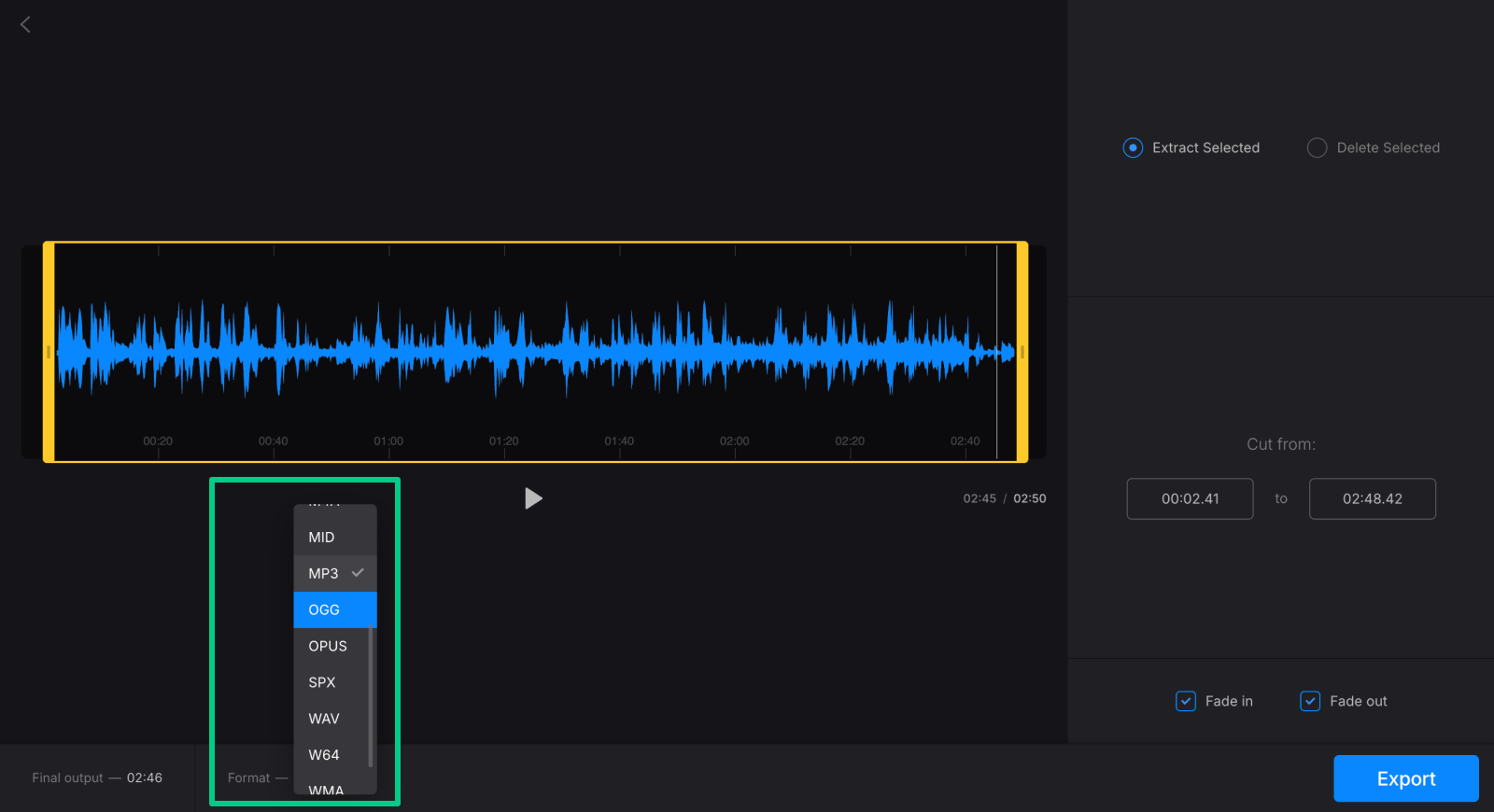 Convert audio extracted from MP4