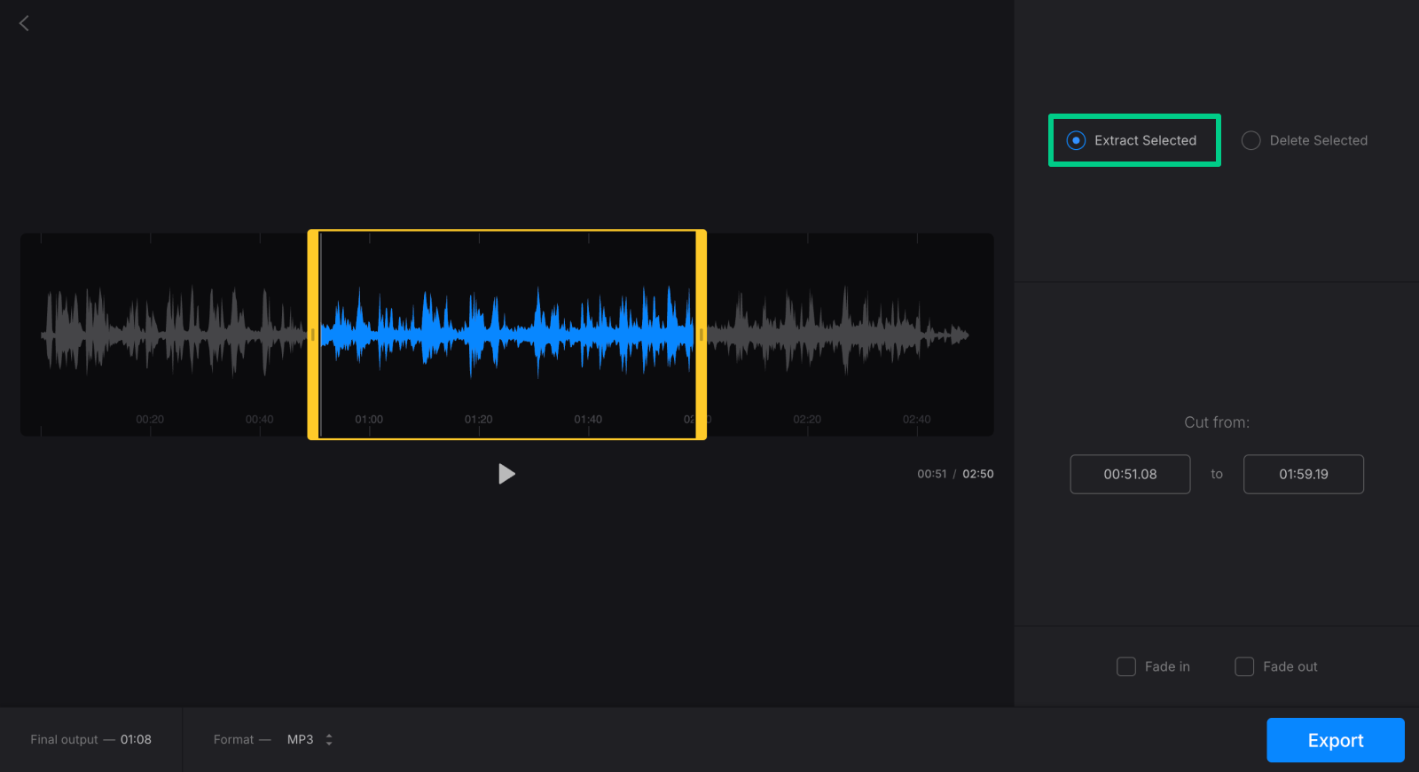 Cut soundtrack extracted from MP4