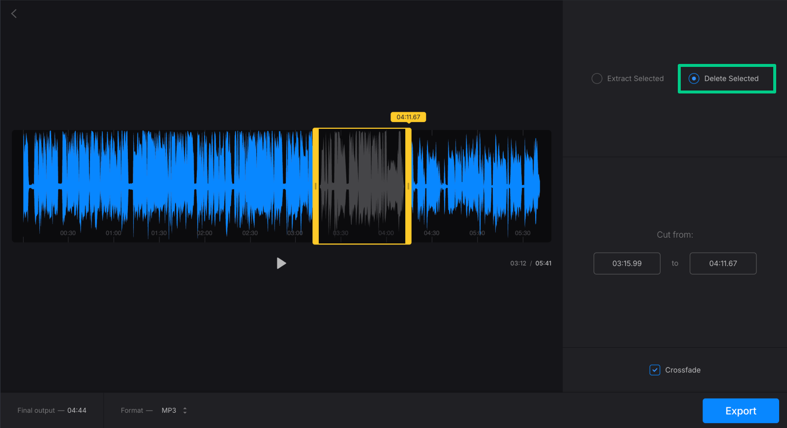 Delete to convert MP4 to audio