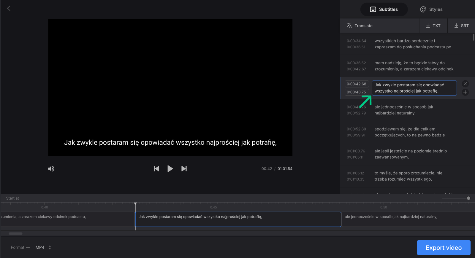 Edit MP3 to SRT text