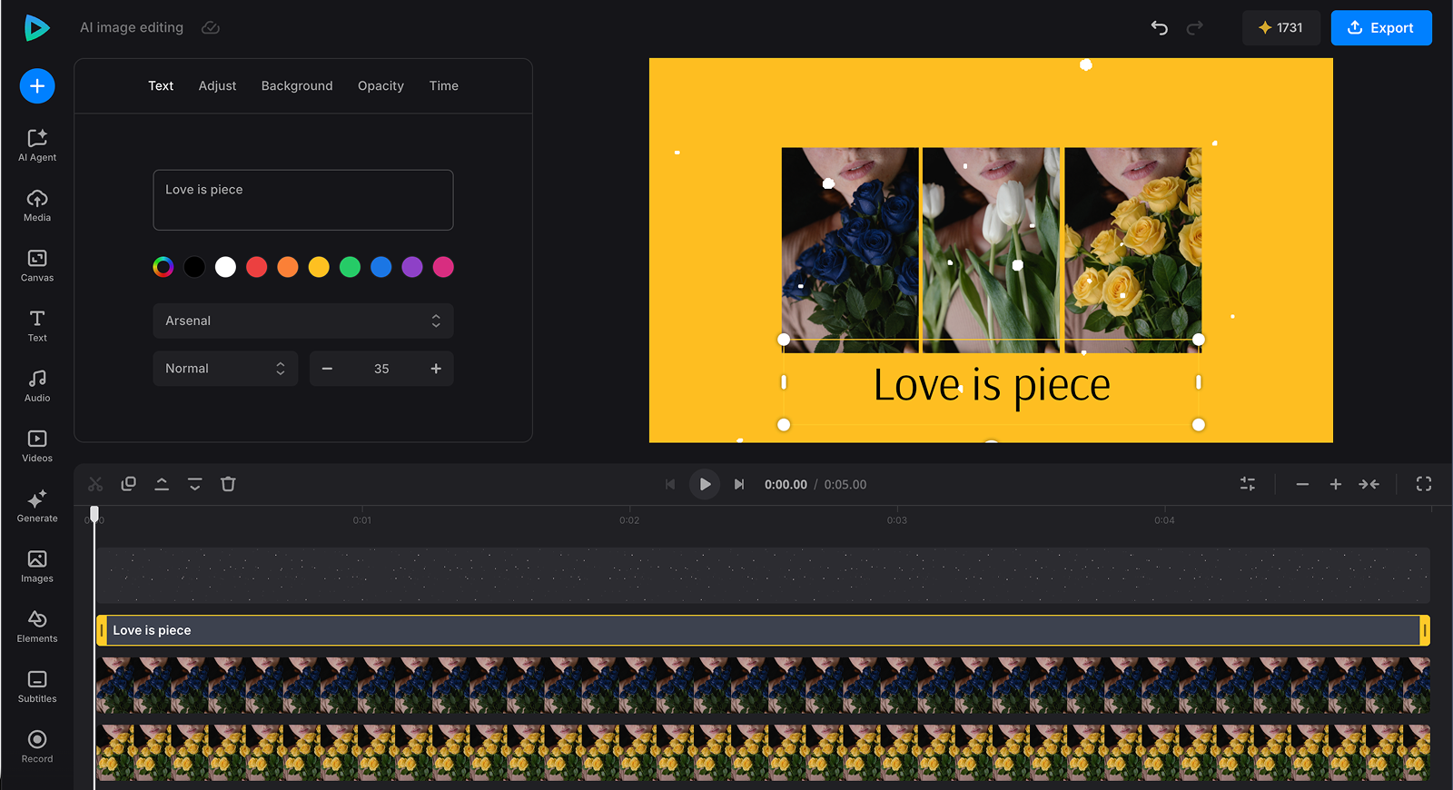 Use generated images in a Clideo project Edit project with AI images