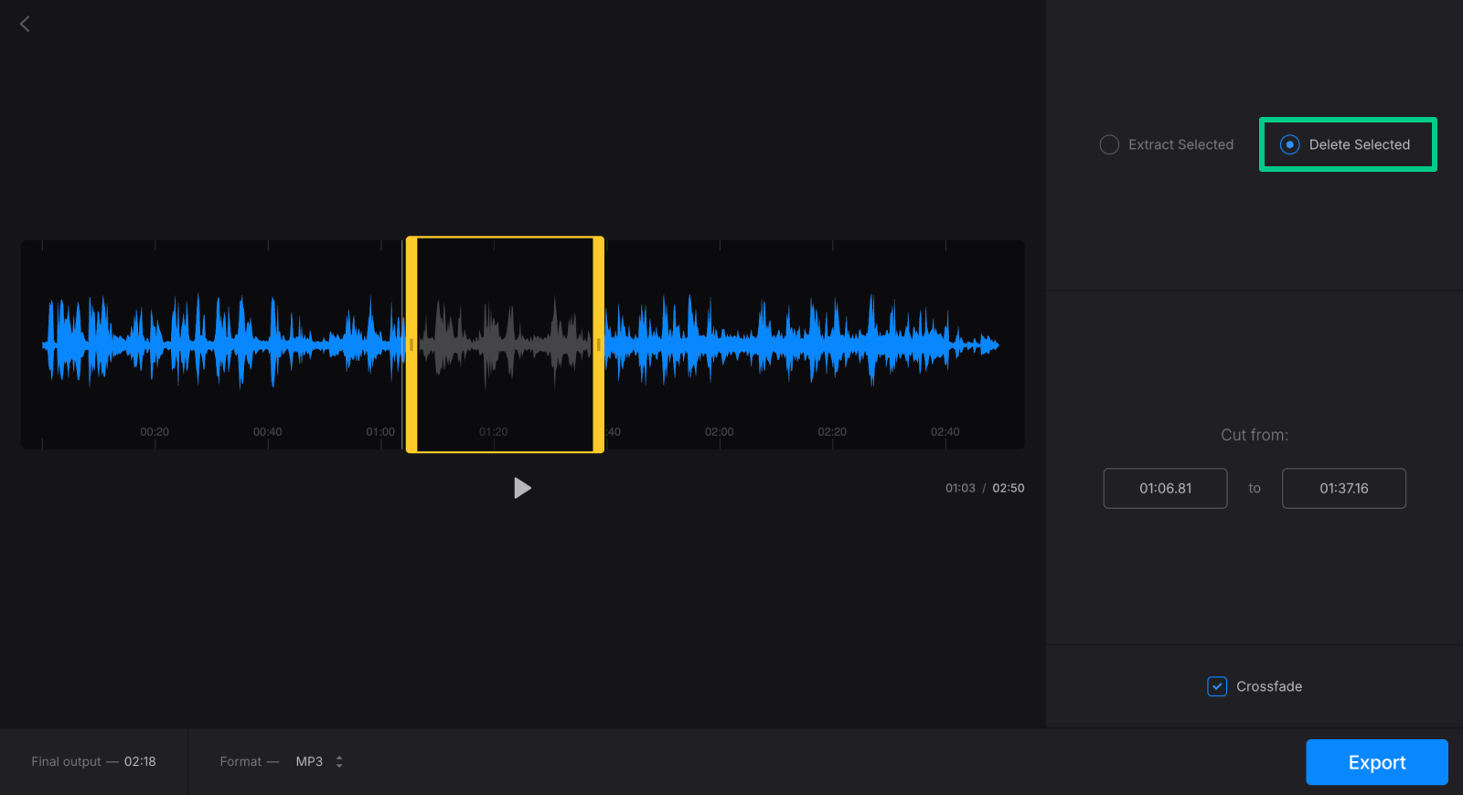 Cut soundtrack extracted from MP4