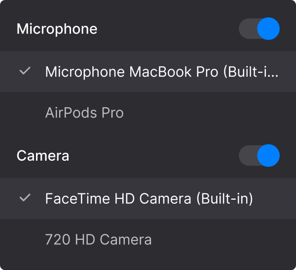 Screen and webcam settings to record presentation