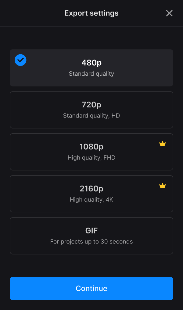 Select export setting for video with music in Video Editor