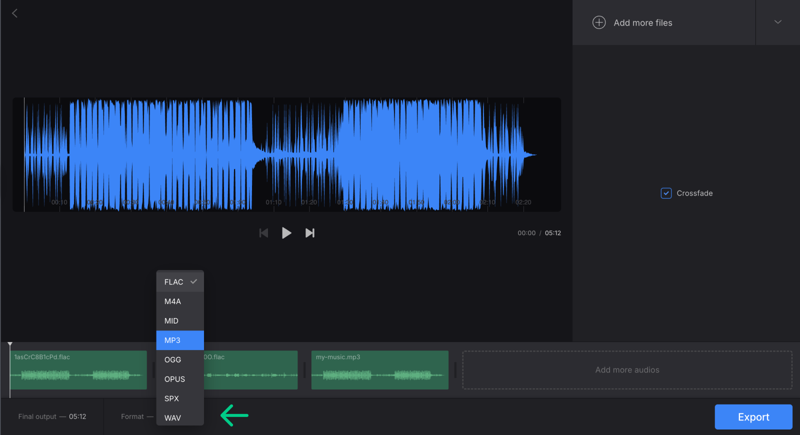 Select format for merged FLAC files