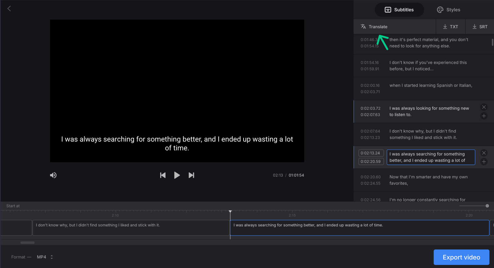 Translate SRT created from MP3