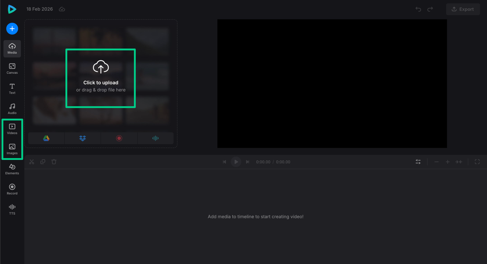 Upload audio to convert audio track to video file