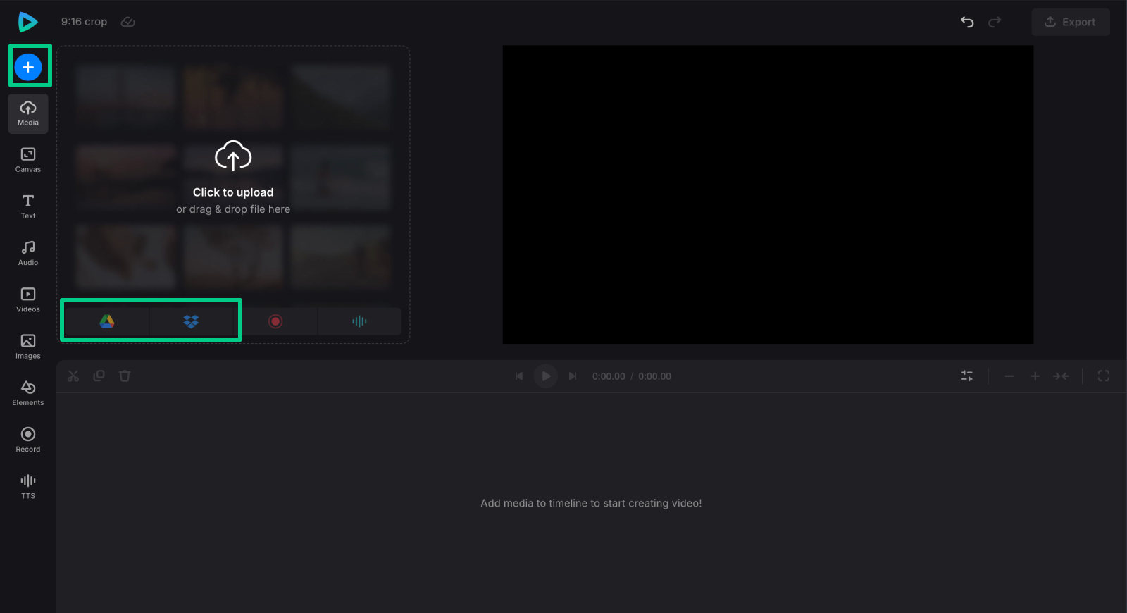 Upload file to crop video to 9:16