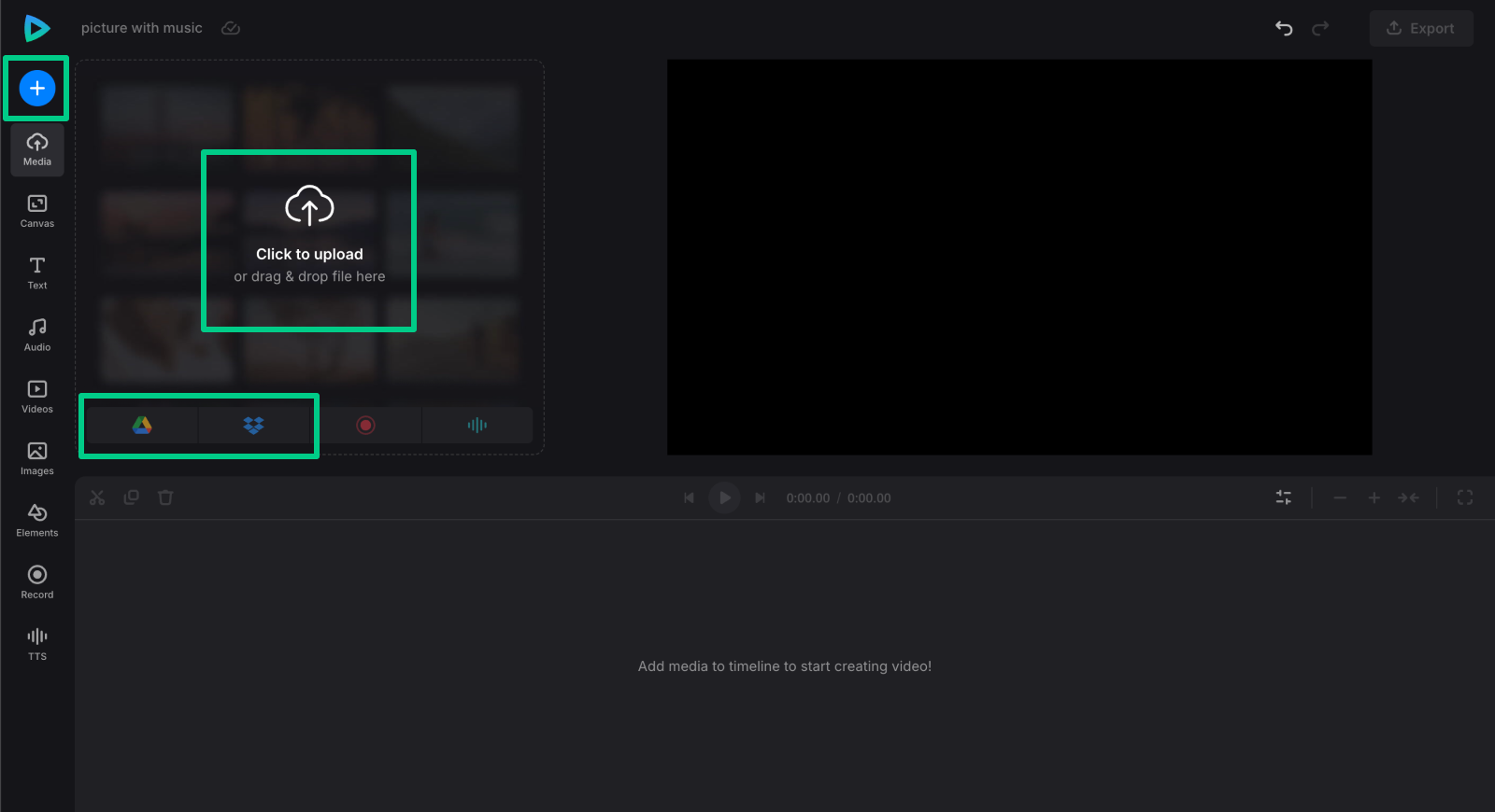 Upload files to add music to picture