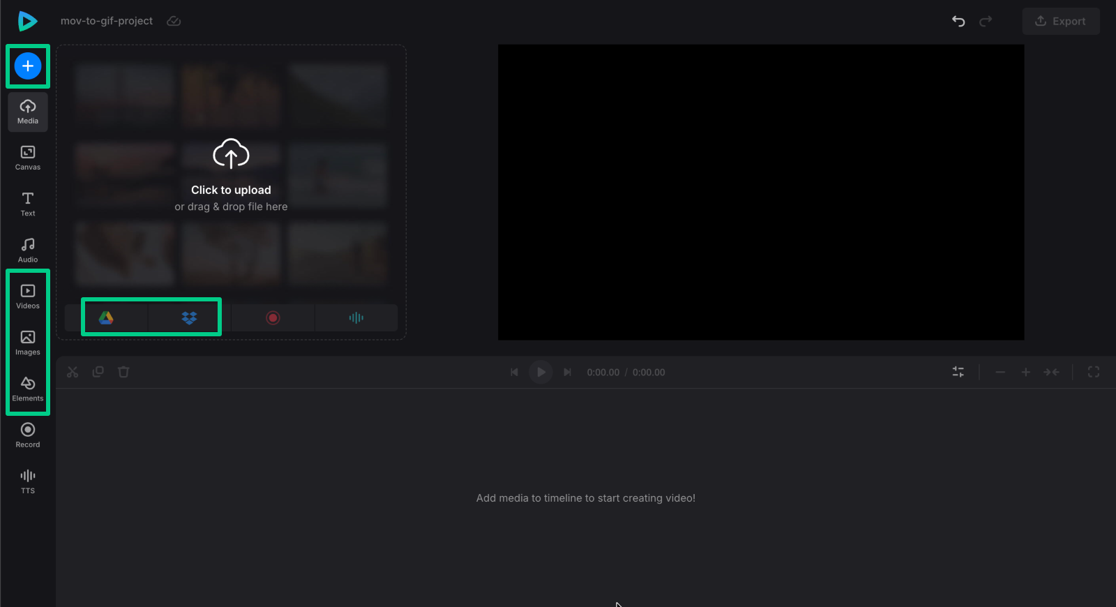 Upload files to convert MOV to GIF