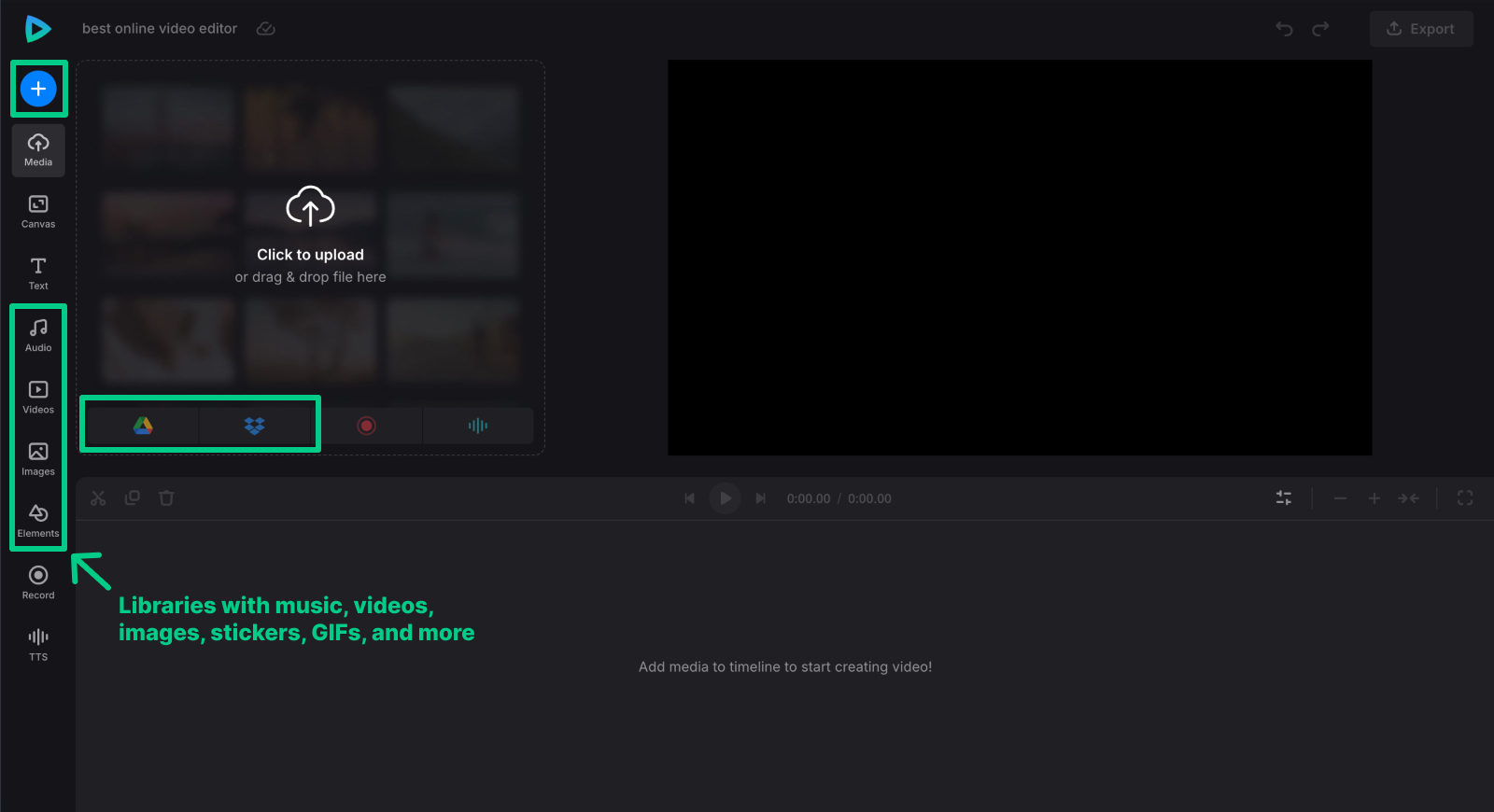 Upload media to online video editor