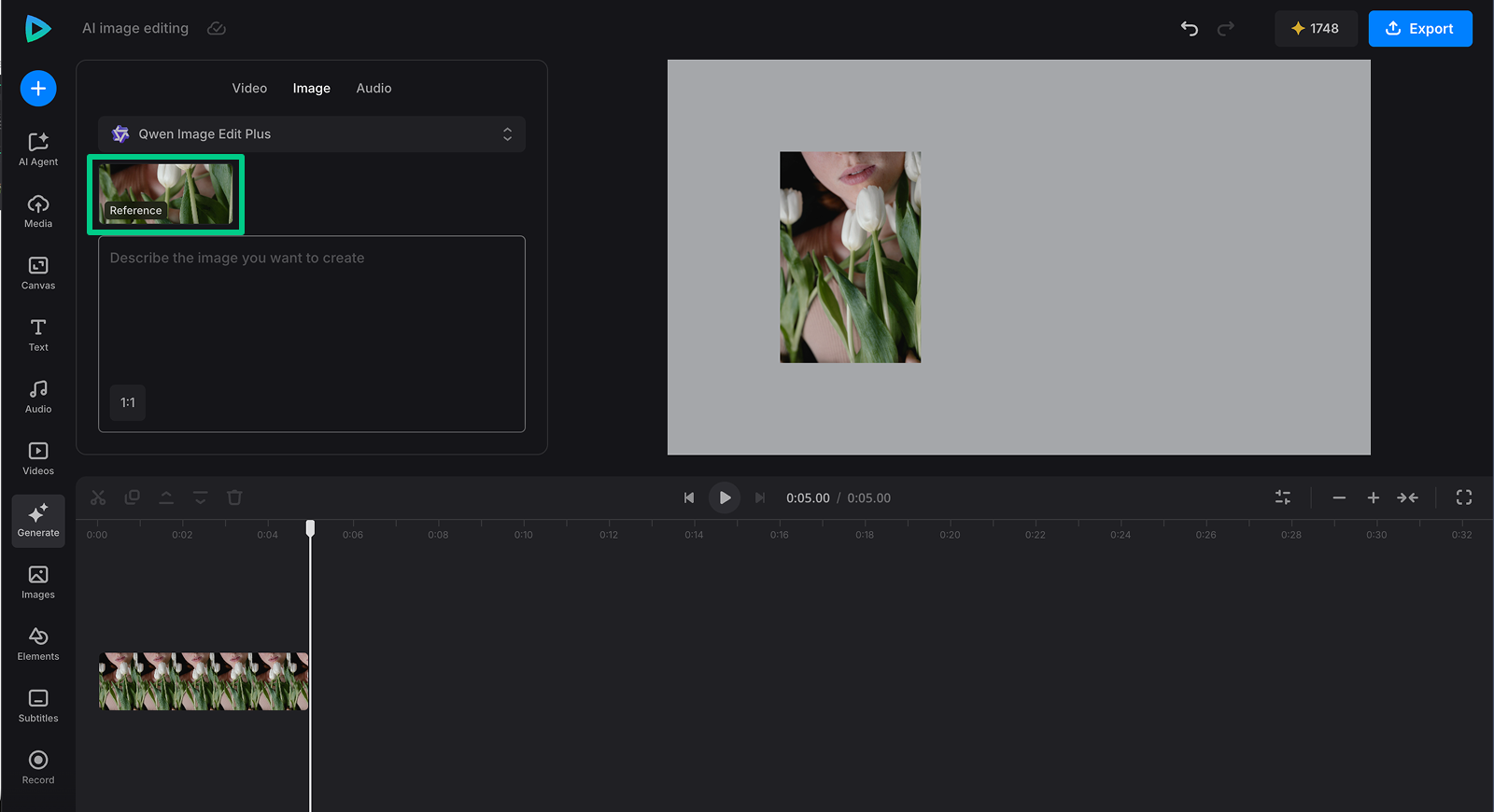 Add a photo for AI editing Upload reference image to use AI to edit photos