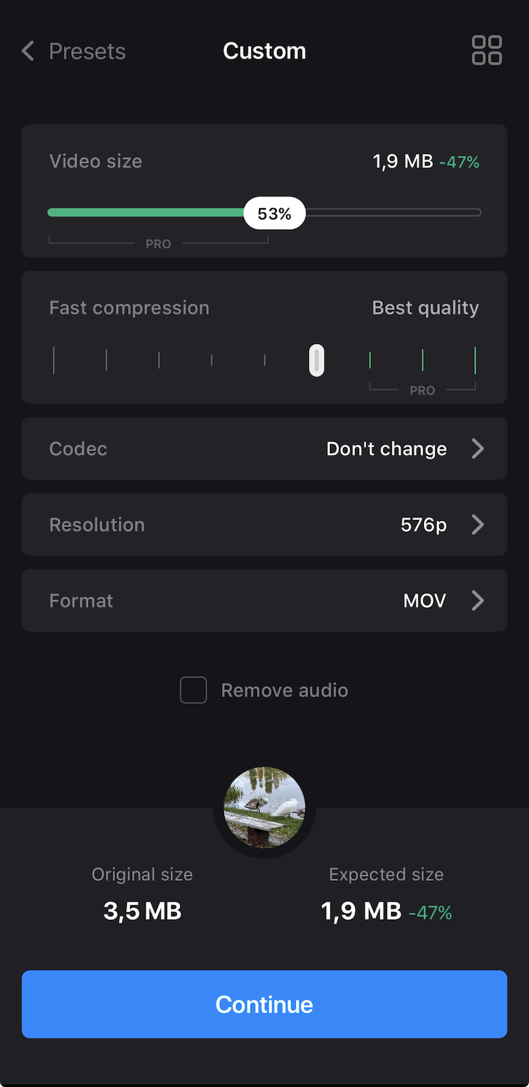 Custom video compression Video Compressor custom settings